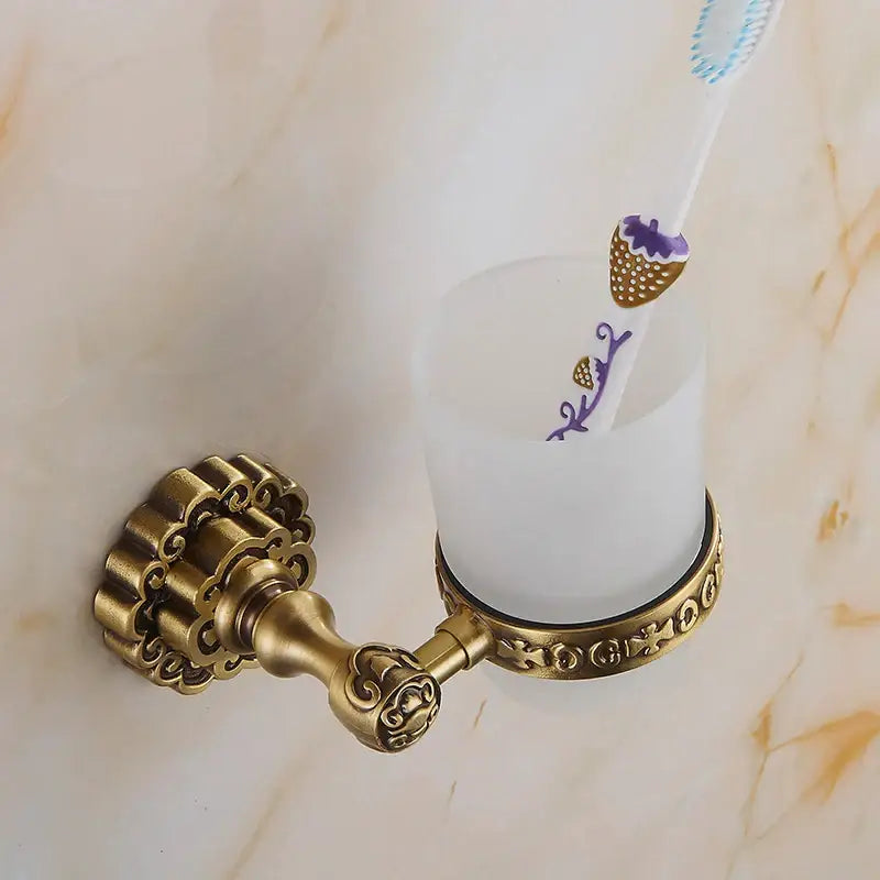DecorBites™ Antique Brass Wall Mounted Toothbrush Holder for Bathroom Décor