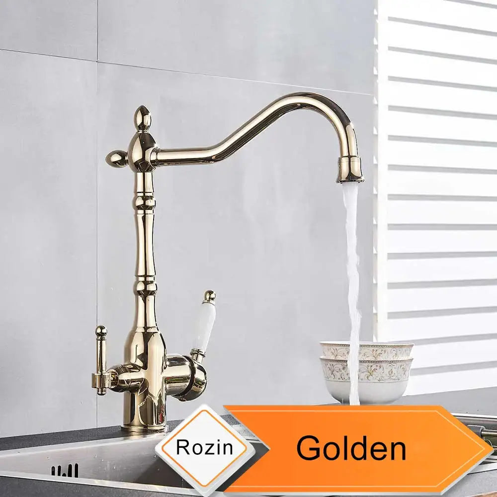 DecorBites™ Antique Brass Water Filtration Kitchen Faucet, Lead-Free Drinking Sink Faucet