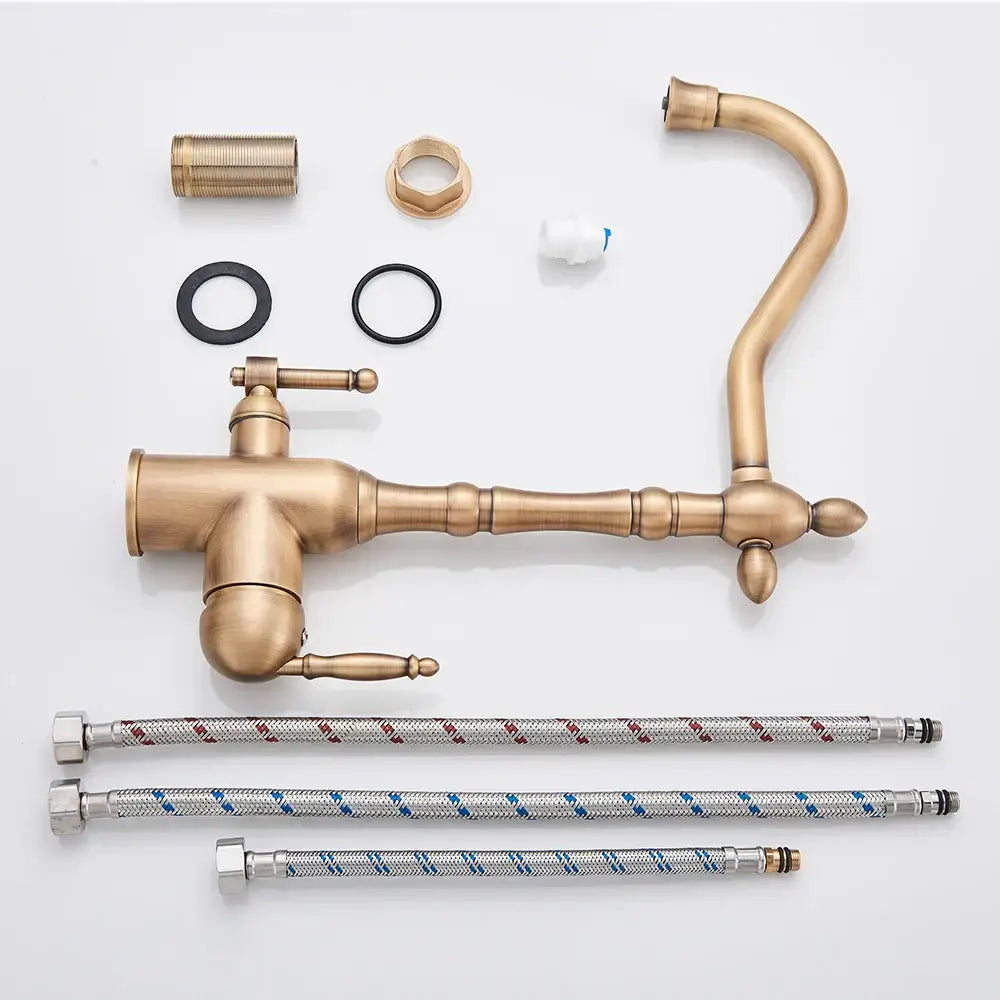 DecorBites™ Antique Brass Water Filtration Kitchen Faucet, Lead-Free Drinking Sink Faucet