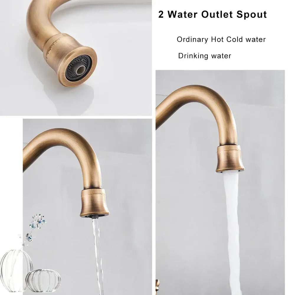 DecorBites™ Antique Brass Water Filtration Kitchen Faucet, Lead-Free Drinking Sink Faucet