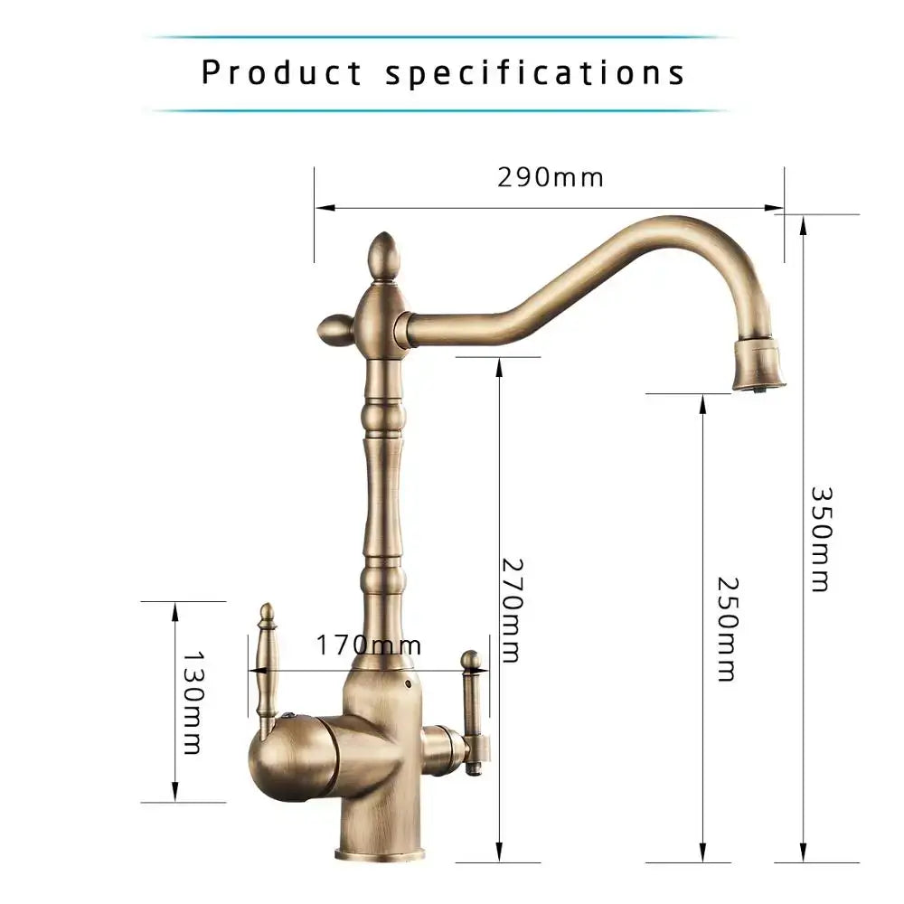 DecorBites™ Antique Brass Water Filtration Kitchen Faucet, Lead-Free Drinking Sink Faucet