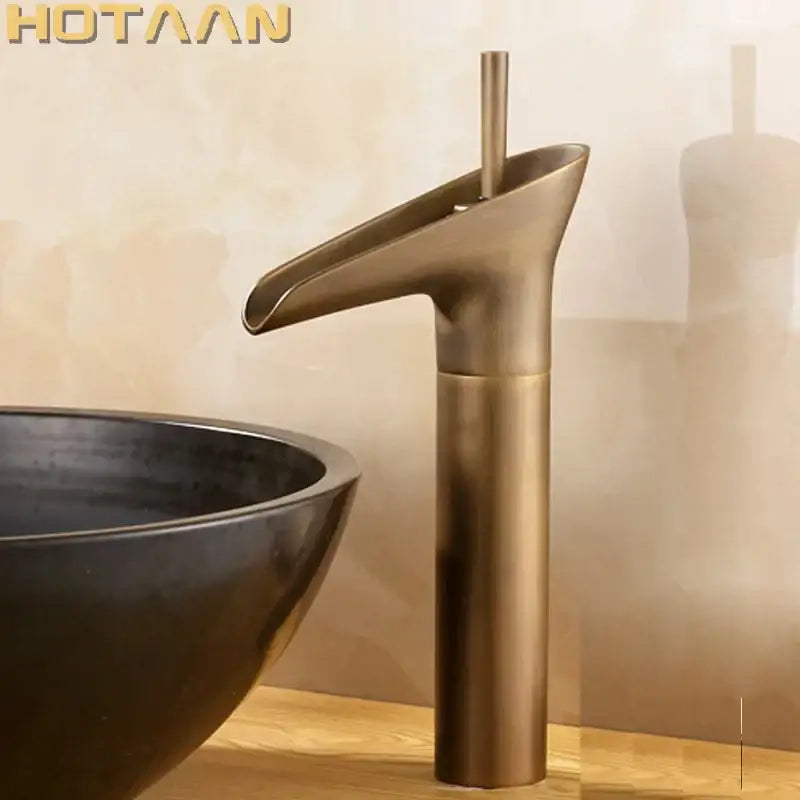 DecorBites™ Antique Brass Waterfall Basin Faucet Mixer Tap for Bathroom Sink