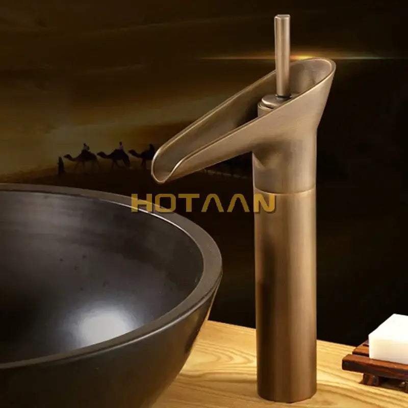 DecorBites™ Antique Brass Waterfall Basin Faucet Mixer Tap for Bathroom Sink