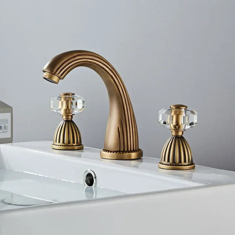 DecorBites™ Antique Bronze 3 Hole Widespread Basin Faucet, Hot/Cold Mixer Tap