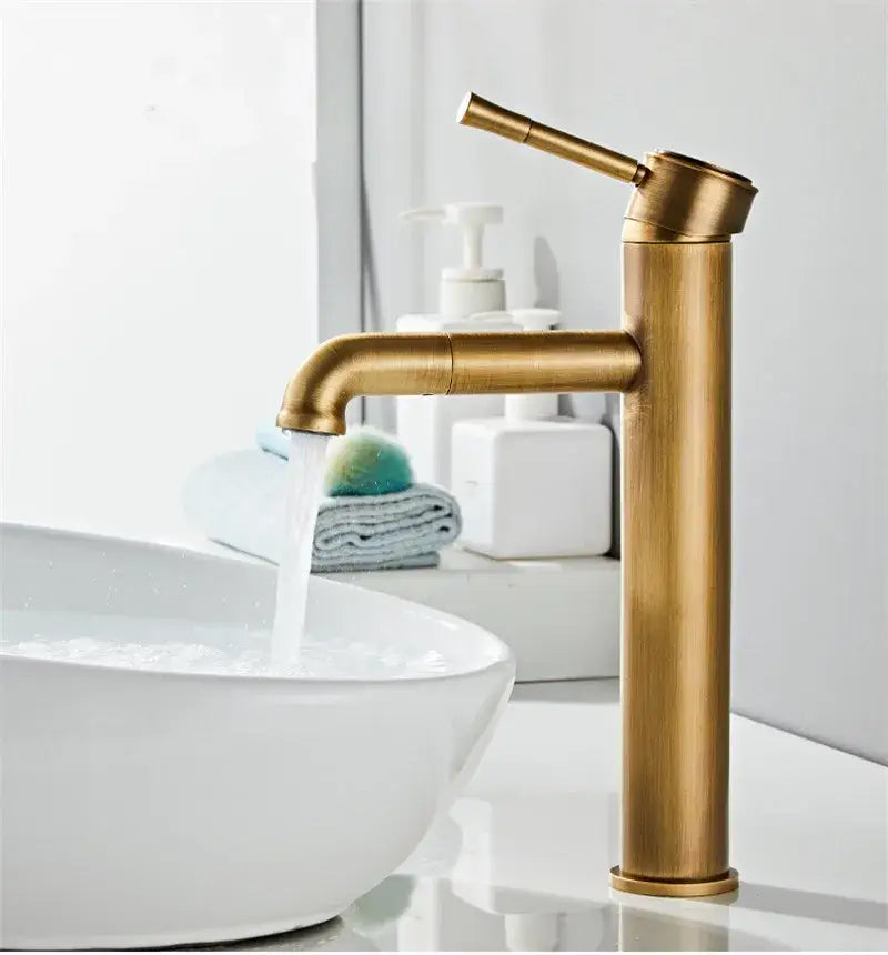 DecorBites™ Antique Bronze Basin Faucet: Hot & Cold Brass Sink Mixer Tap, Deck Mounted