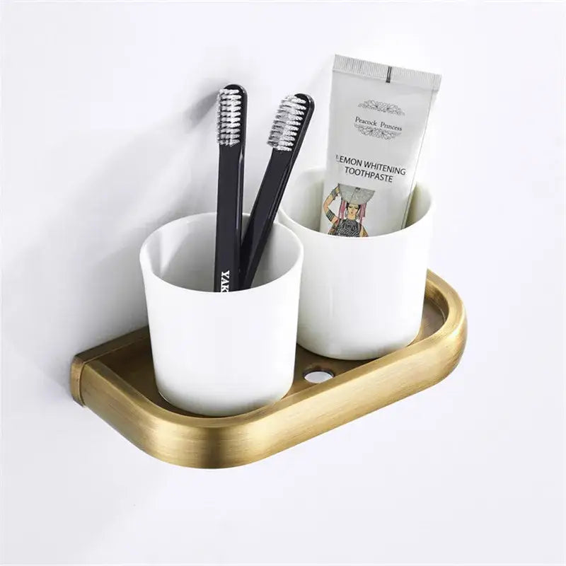 DecorBites™ Antique Bronze Bathroom Accessory Set: Shelf, Towel Rack, Holder, Brush, Hanger, Hook