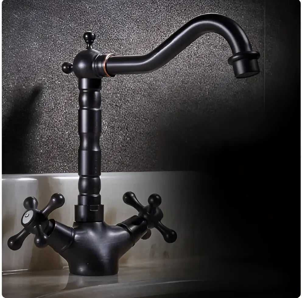 DecorBites™ Antique Bronze Brass Swivel Basin Faucet with 2 Lever Handles