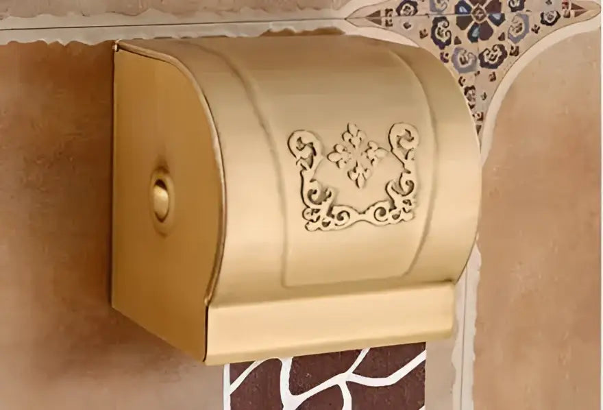 DecorBites™ Antique Bronze Carved Aluminum Bathroom Accessories Set: Towel Rack, Paper Holder, Hooks