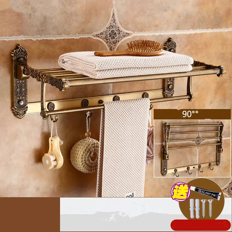DecorBites™ Antique Bronze Carved Aluminum Bathroom Accessories Set: Towel Rack, Paper Holder, Hooks