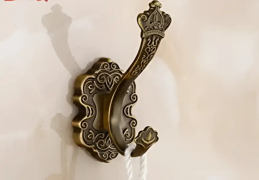 DecorBites™ Antique Bronze Carved Aluminum Bathroom Accessories Set: Towel Rack, Paper Holder, Hooks