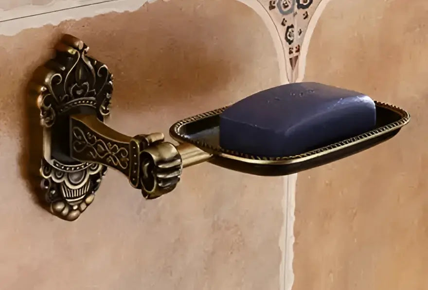 DecorBites™ Antique Bronze Carved Aluminum Bathroom Accessories Set: Towel Rack, Paper Holder, Hooks