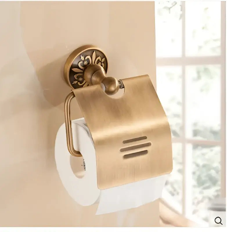 DecorBites™ Antique Bronze Carved Bathroom Accessories Set: Towel Rack, Paper Holder, Toilet Brush Holder, Hooks