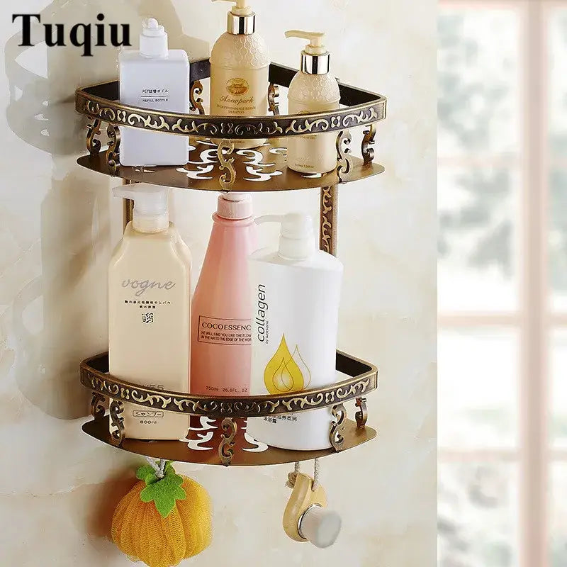 DecorBites™ Antique Bronze Carved Bathroom Accessories Set: Towel Rack, Paper Holder, Toilet Brush Holder, Hooks
