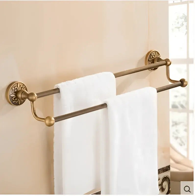 DecorBites™ Antique Bronze Carved Bathroom Accessories Set: Towel Rack, Paper Holder, Toilet Brush Holder, Hooks