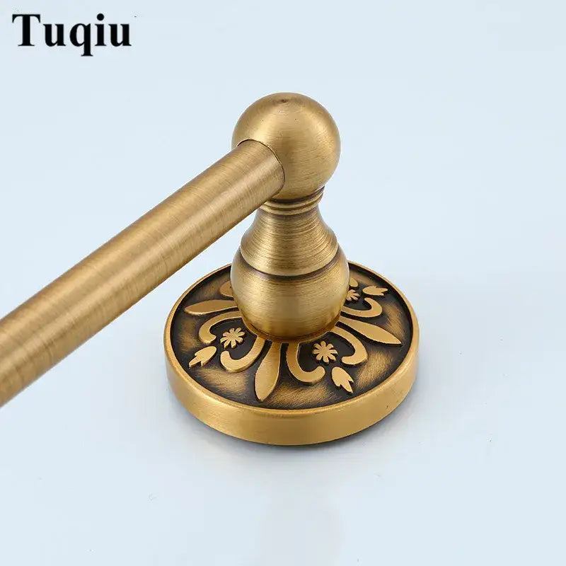 DecorBites™ Antique Bronze Carved Bathroom Accessories Set: Towel Rack, Paper Holder, Toilet Brush Holder, Hooks