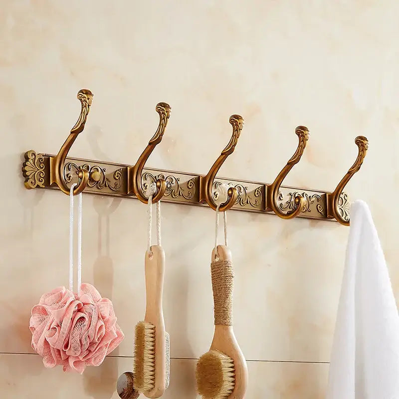 DecorBites™ Antique Bronze Carved Robe Hook Towel Hanger for Bathroom and Kitchen