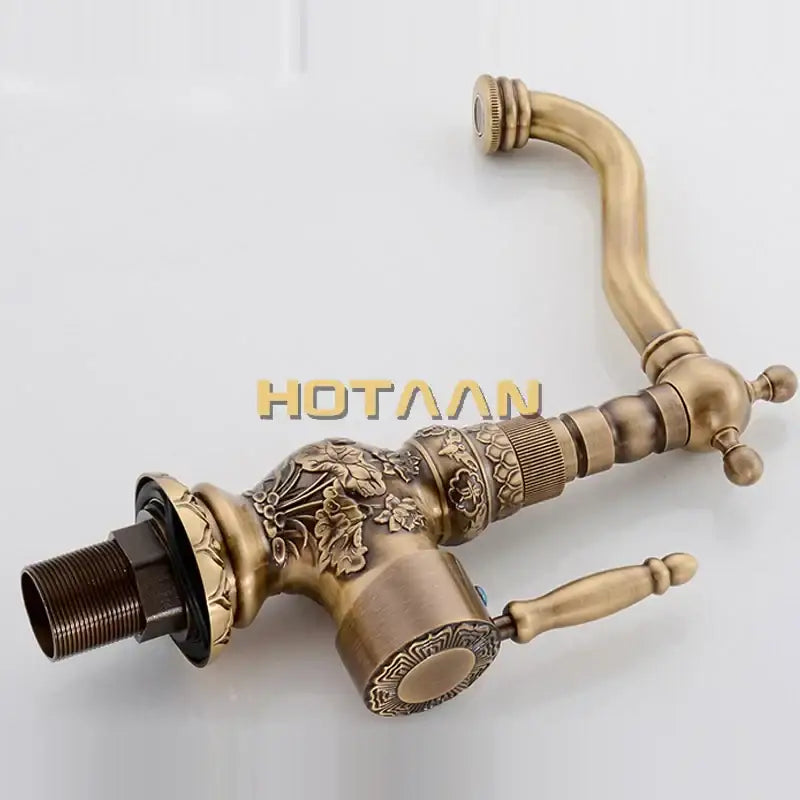 DecorBites™ Antique Bronze Carving Kitchen Basin Faucet - Hot Cold Water Mixer Tap