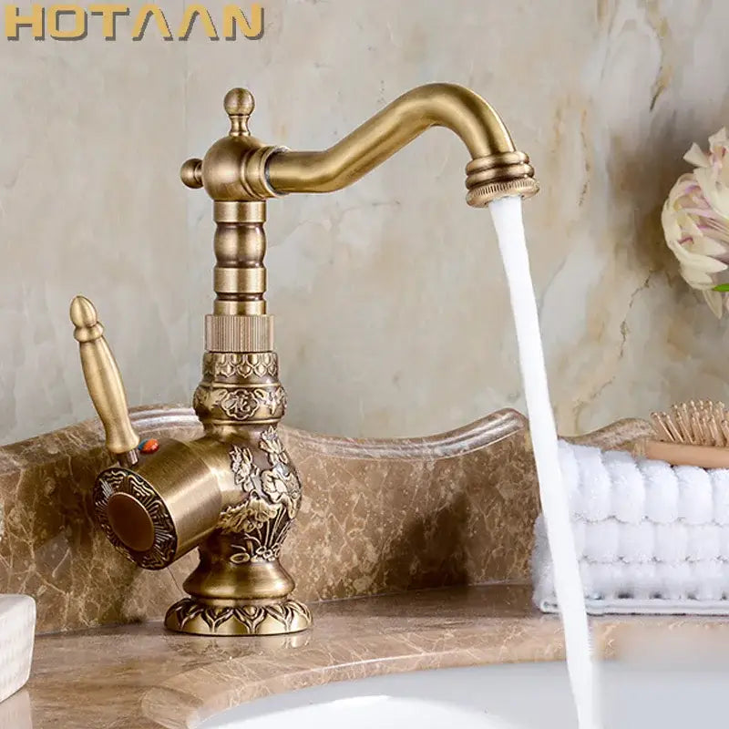 DecorBites™ Antique Bronze Carving Kitchen Basin Faucet - Hot Cold Water Mixer Tap