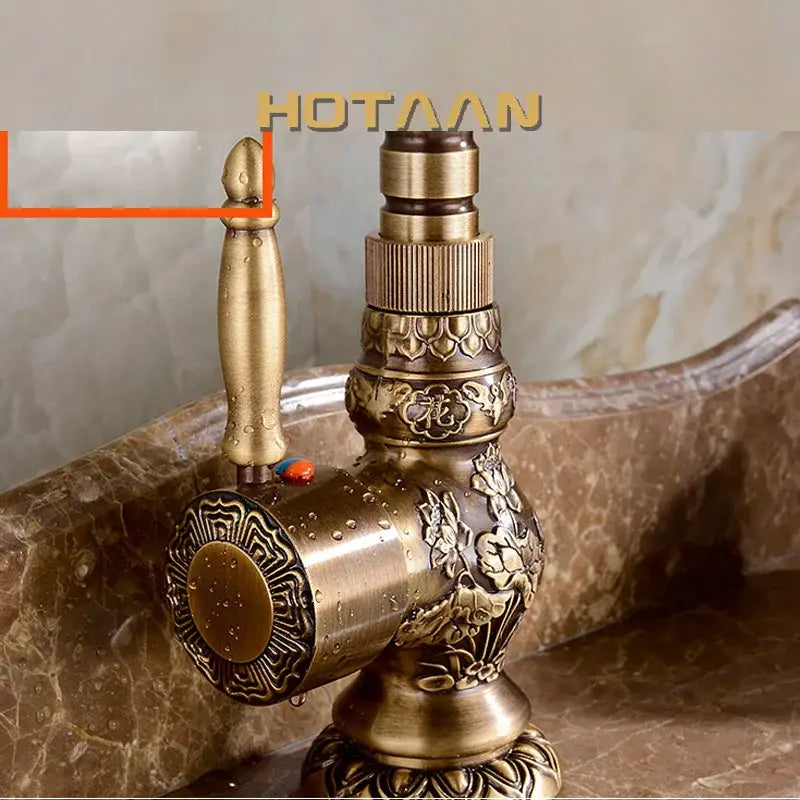 DecorBites™ Antique Bronze Carving Kitchen Basin Faucet - Hot Cold Water Mixer Tap