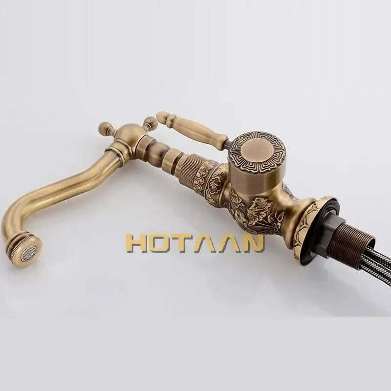 DecorBites™ Antique Bronze Carving Kitchen Basin Faucet - Hot Cold Water Mixer Tap