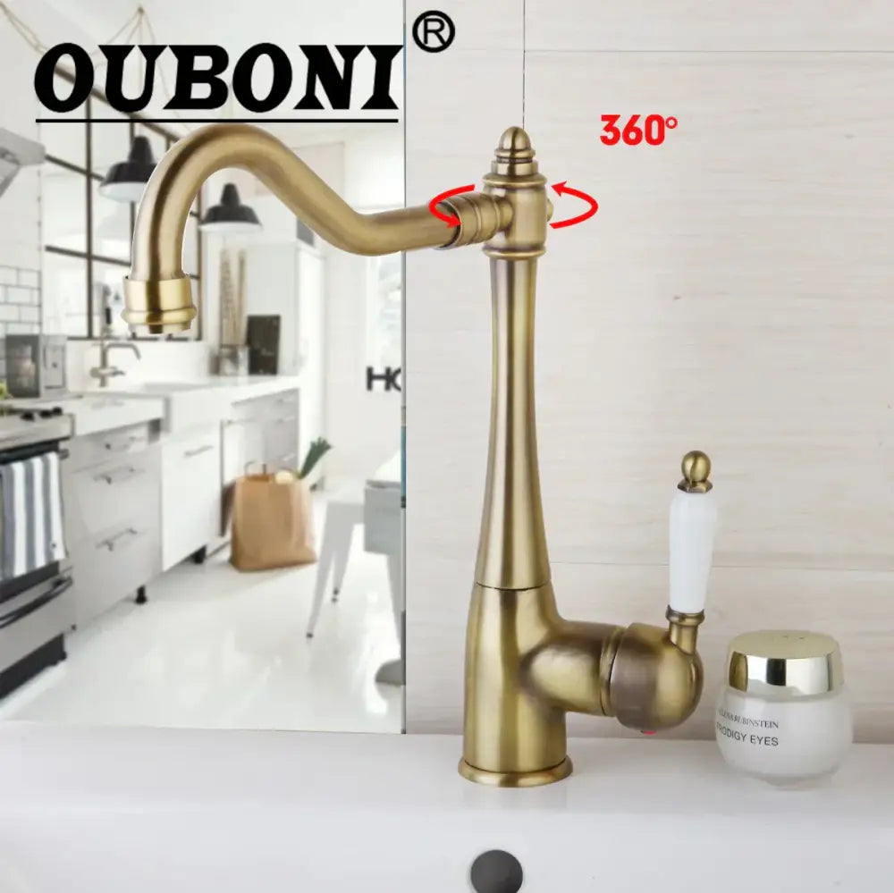 DecorBites™ Antique Bronze Kitchen Faucet Swivel Spout Basin Tap 360 Rotatable Mixer Taps