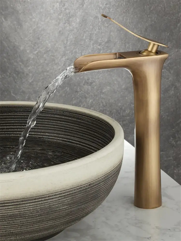 DecorBites™ Antique Bronze Waterfall Bathroom Faucet with Hot & Cold Mixer Tap