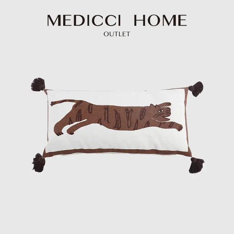 DecorBites™ Antique Brown Tiger Print Ethnic Style Pillow Cover with Tassels