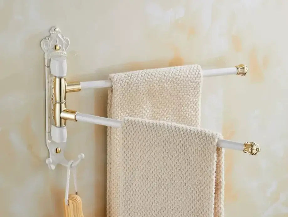 DecorBites™ Antique Carved Swivel Towel Hanger, Wall Mounted Folding Towel Bar, Bathroom Towel Holder