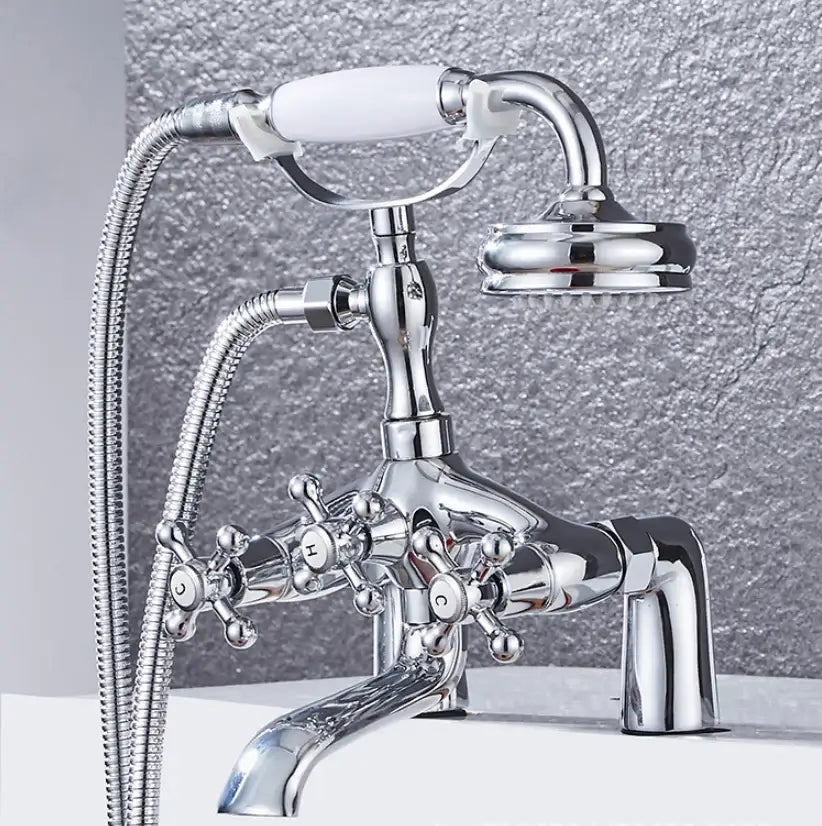 DecorBites™ Antique Chrome Bathtub Shower Mixer Faucet Tap Set for Bathroom