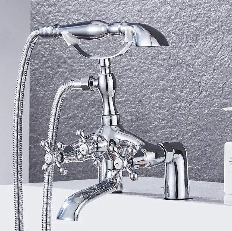 DecorBites™ Antique Chrome Bathtub Shower Mixer Faucet Tap Set for Bathroom