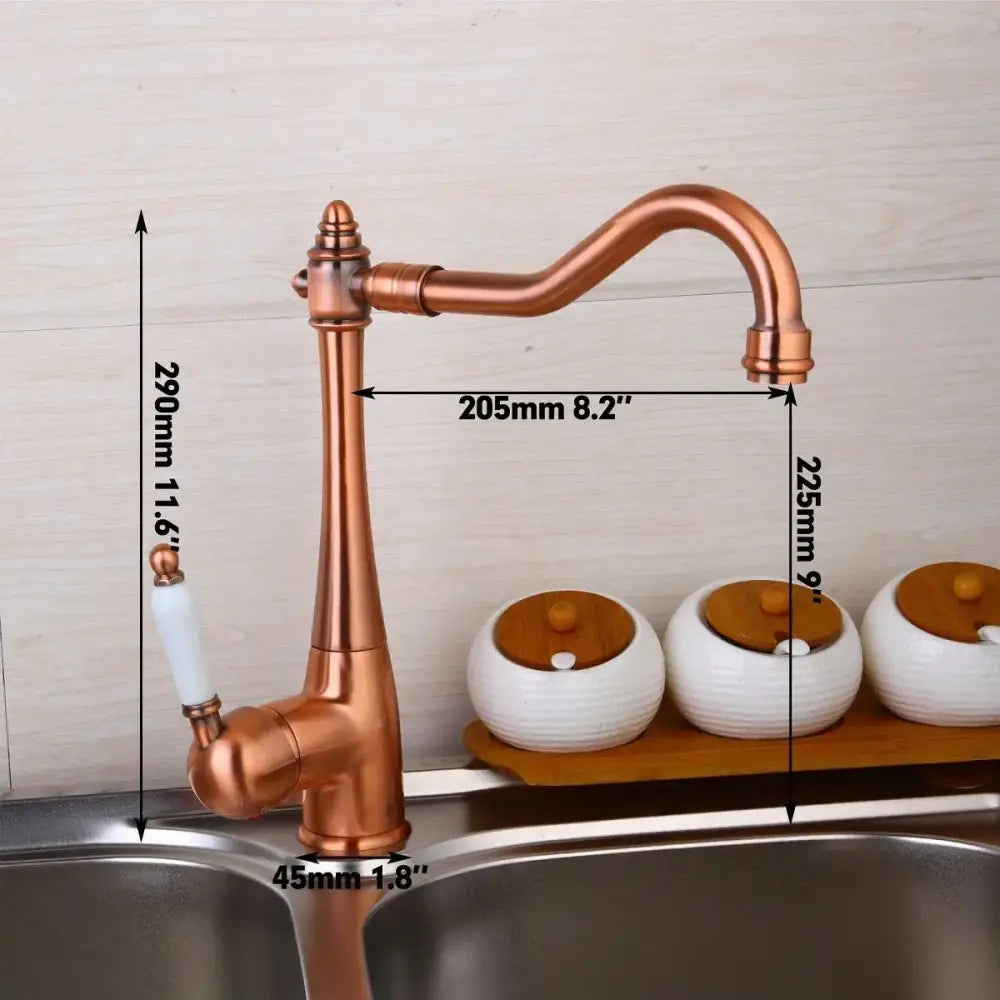 DecorBites™ Antique Copper Kitchen Basin Mixer Tap with Ceramic Handle