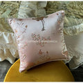 DecorBites™ Antique Crane Floral Jacquard Luxury Lumbar Pillow Case Square Gold Stitch