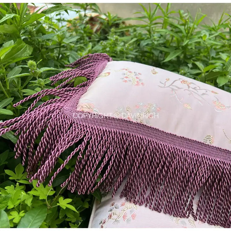 DecorBites™ Antique Crane Floral Jacquard Luxury Lumbar Pillow Case Square Gold Stitch