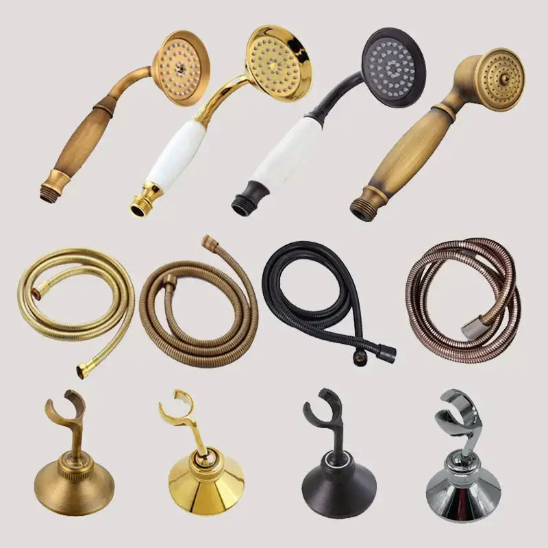 DecorBites™ Antique Gold Handheld Shower Head with Holder and Plumbing Hose