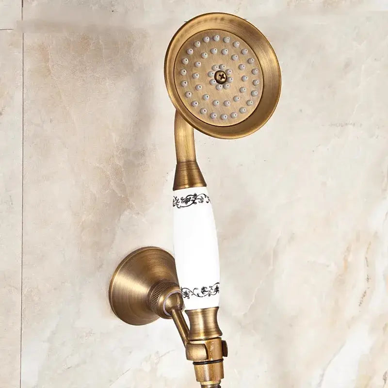 DecorBites™ Antique Gold Handheld Shower Head with Holder and Plumbing Hose