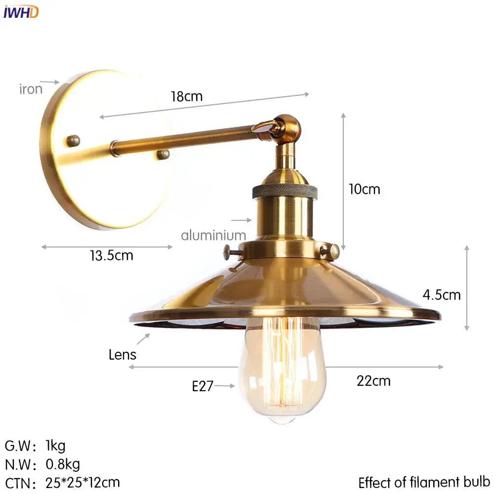 DecorBites™ Antique Gold Rustic Wall Lamps Bathroom Stair Mirror Light Loft Decor Industrial