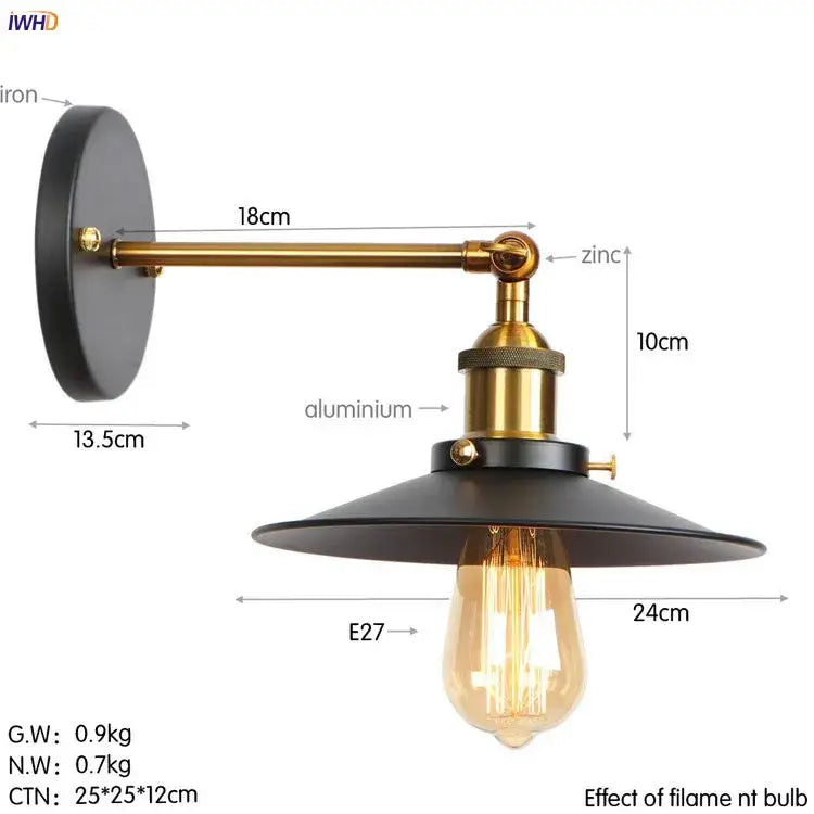 DecorBites™ Antique Gold Rustic Wall Lamps Bathroom Stair Mirror Light Loft Decor Industrial