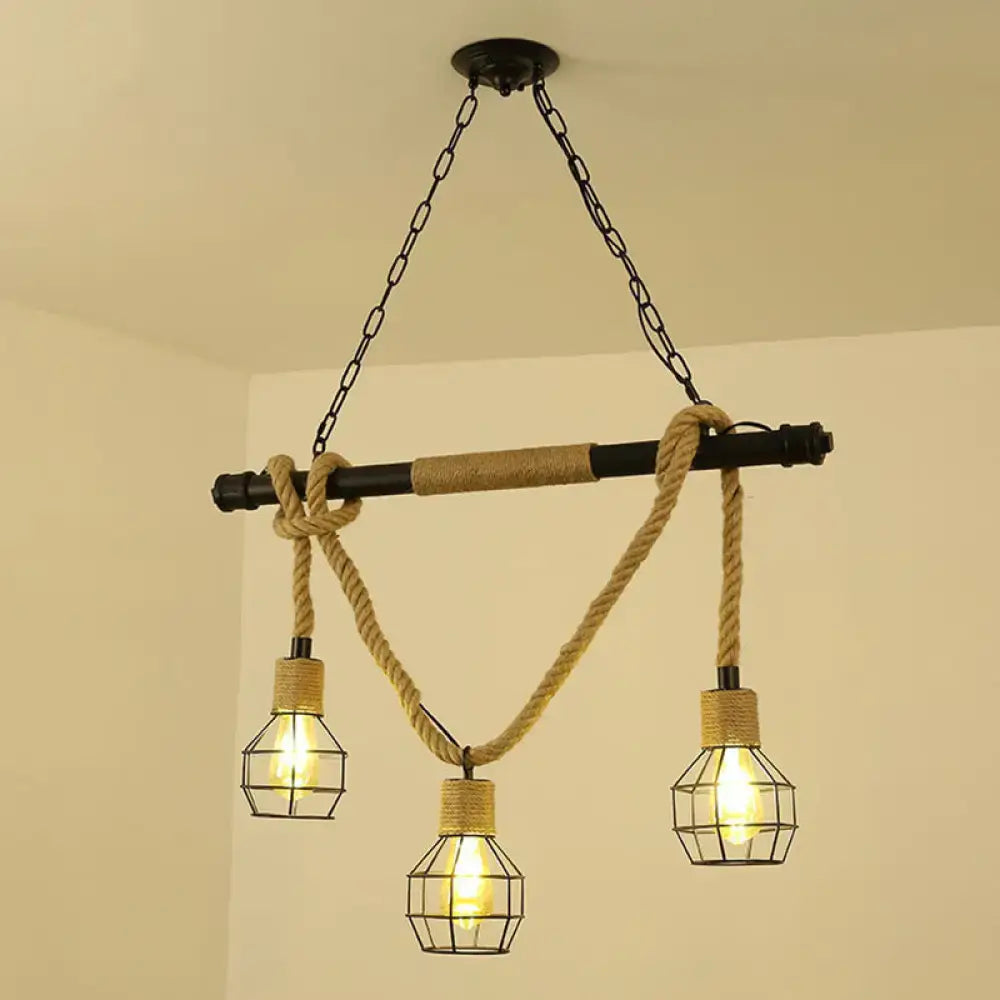 DecorBites™ Antique Iron Hanging Island Light with Hemp Rope in Black