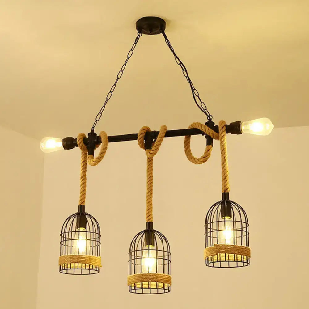 DecorBites™ Antique Iron Hanging Island Light with Hemp Rope in Black