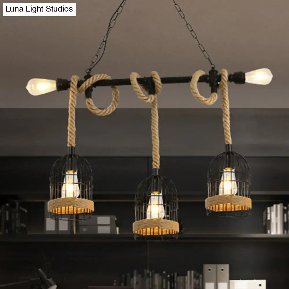 DecorBites™ Antique Iron Hanging Island Light with Hemp Rope in Black