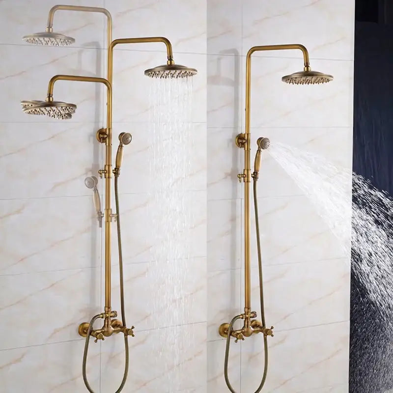 DecorBites™ Antique Shower Mixer Tap Set with 8" Rainfall Shower Head and Dual Handles