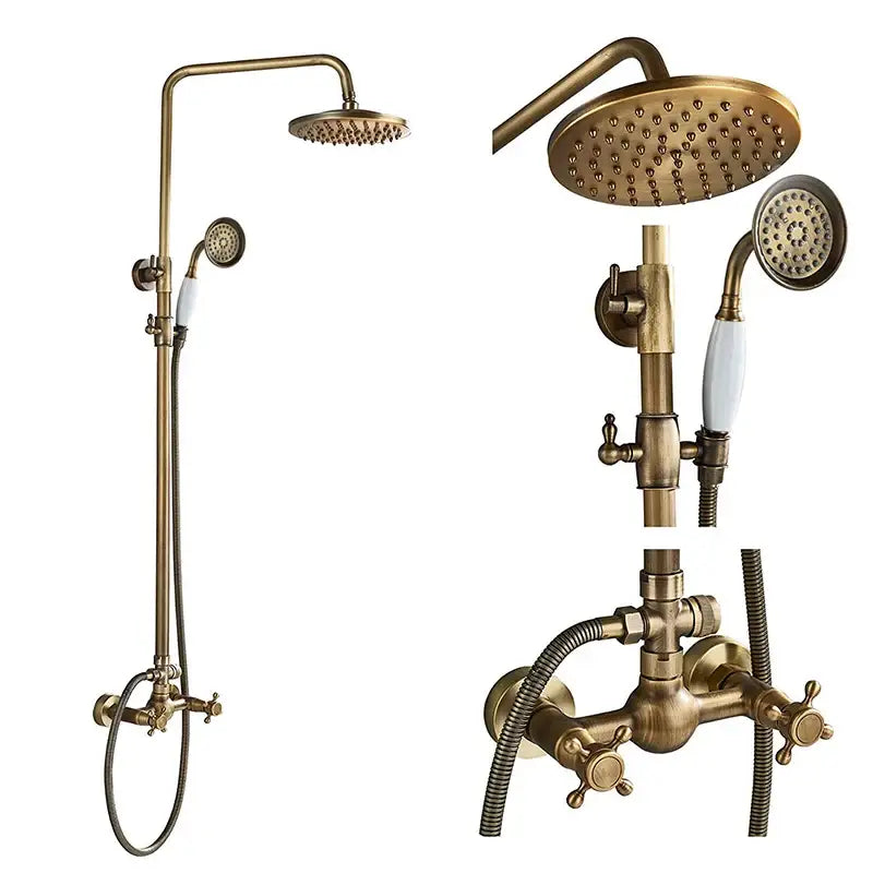 DecorBites™ Antique Shower Mixer Tap Set with 8" Rainfall Shower Head and Dual Handles