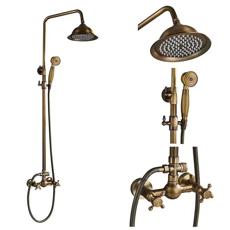 DecorBites™ Antique Shower Mixer Tap Set with 8" Rainfall Shower Head and Dual Handles