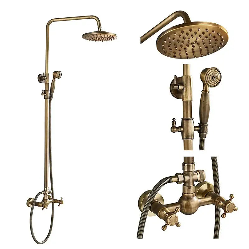 DecorBites™ Antique Shower Mixer Tap Set with 8" Rainfall Shower Head and Dual Handles