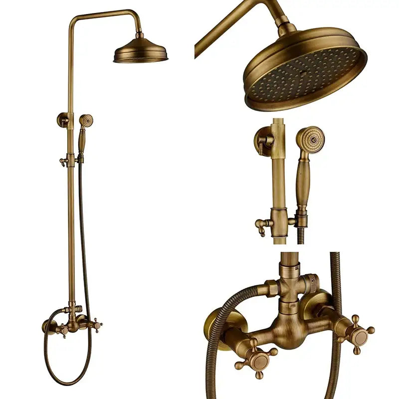 DecorBites™ Antique Shower Mixer Tap Set with 8" Rainfall Shower Head and Dual Handles