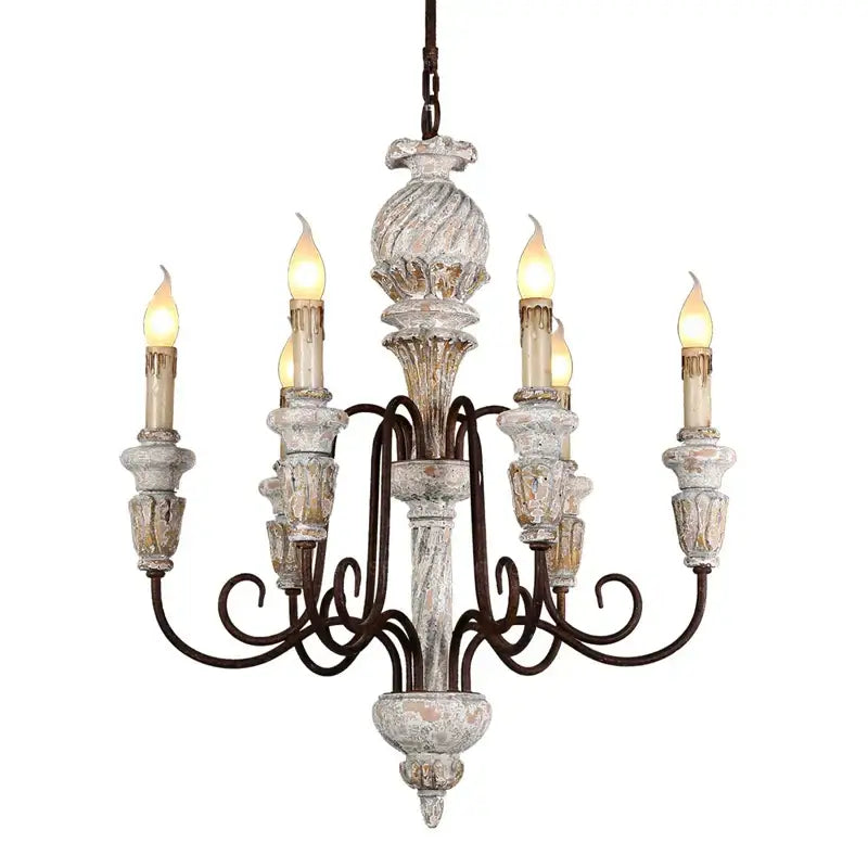 DecorBites™ Antique White Wooden Chandelier Elegant French Rustic Lighting