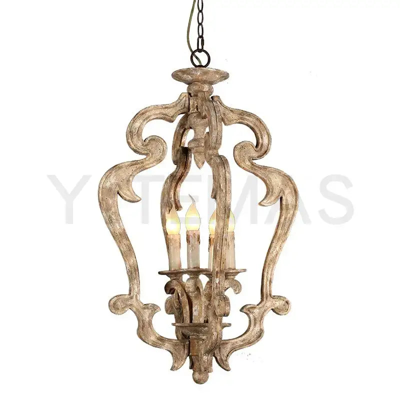 DecorBites™ Antique Wood Chandelier | Retro Solid Wood Carving Lamp for Bedroom and Dining Room