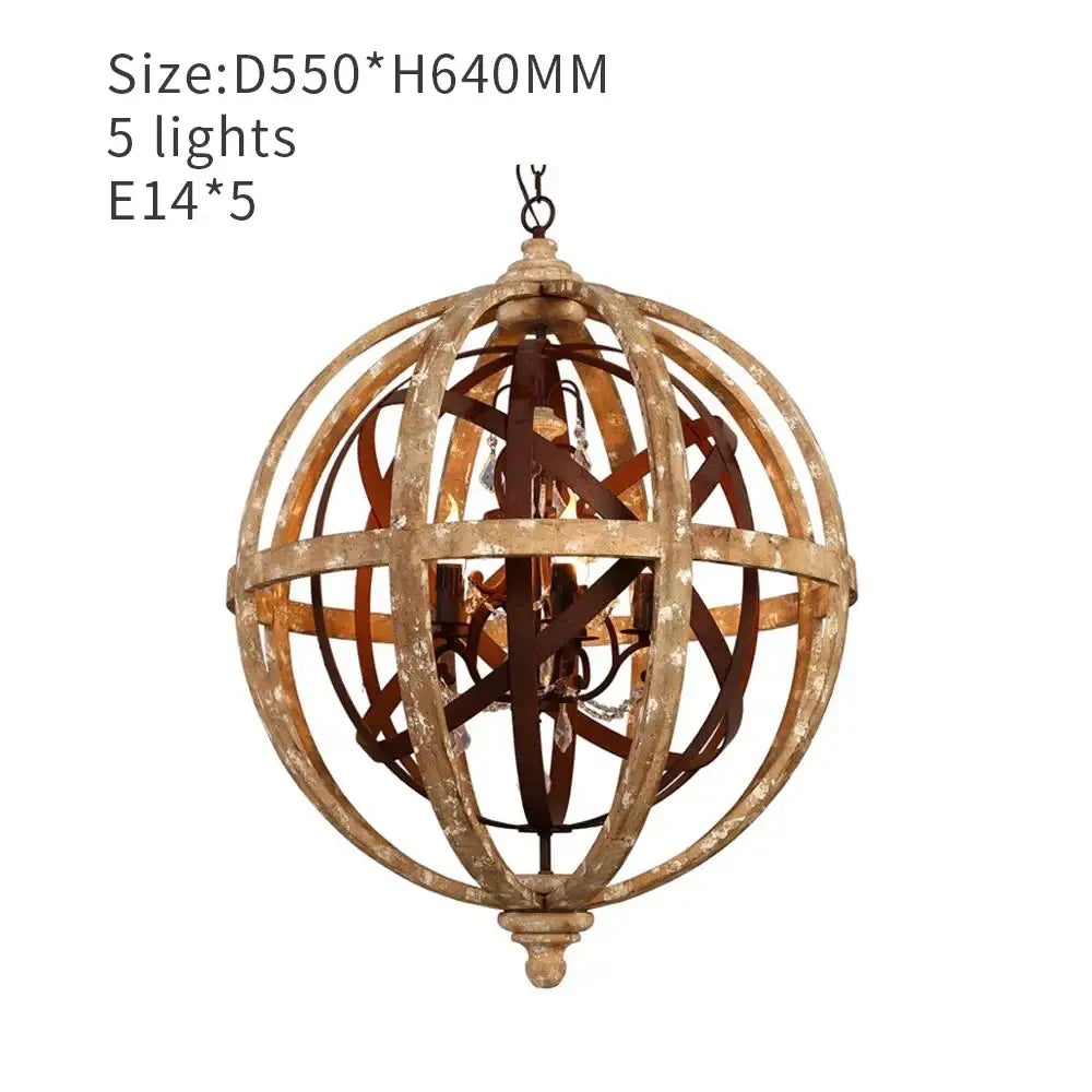 DecorBites™ Antique Wood Globe Chandelier for Bedroom Living Room Kitchen Dining Room
