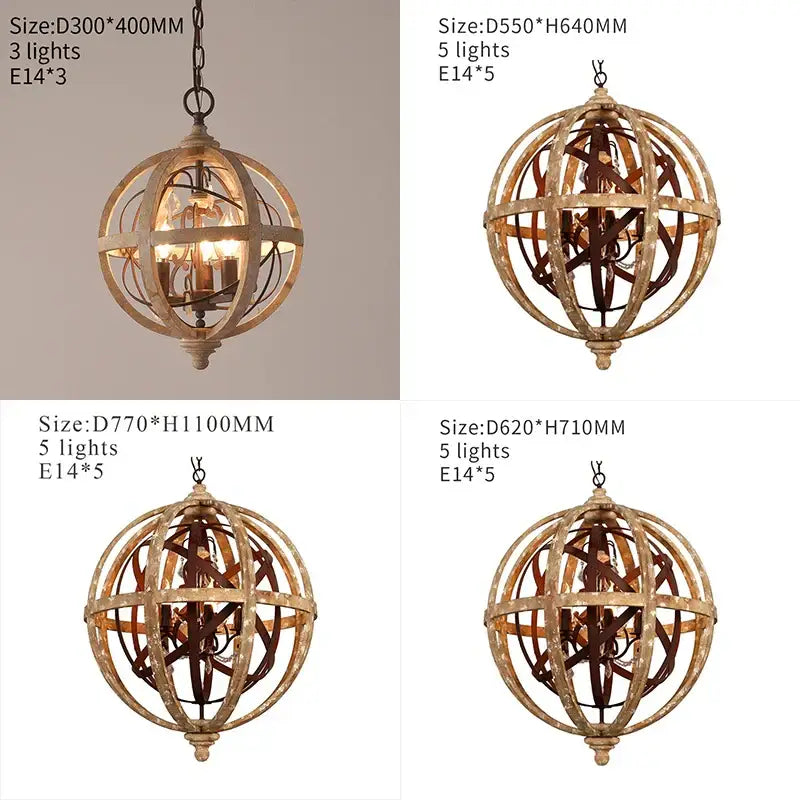 DecorBites™ Antique Wood Globe Chandelier for Bedroom Living Room Kitchen Dining Room