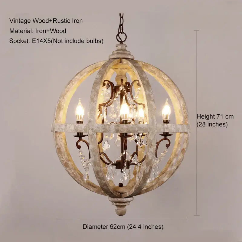 DecorBites™ Antique Wood Globe Chandelier for Bedroom Living Room Kitchen Dining Room